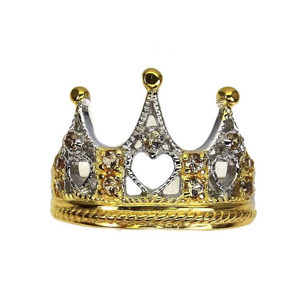 Heated Round Sapphire 2mm 14k 2-tone Gold Yellow and White Plated 925 Sterling Silver Crown Ring Siz