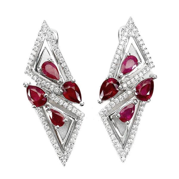 Heated Pear Red Ruby 6x4mm Cz 14k White Gold Plated 925 Sterling Silver Earrings
