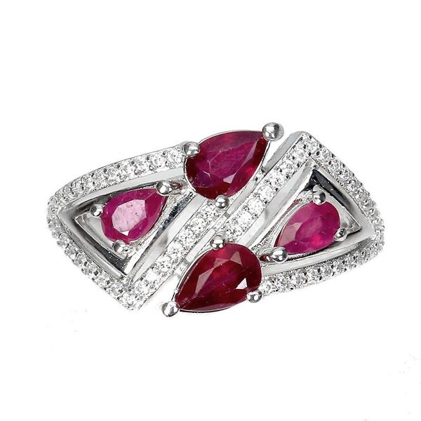 Heated Pear Red Ruby 6x4mm Cz 14k White Gold Plated 925 Sterling Silver Ring Size 8