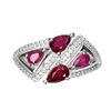 Image 1 : Heated Pear Red Ruby 6x4mm Cz 14k White Gold Plated 925 Sterling Silver Ring Size 8