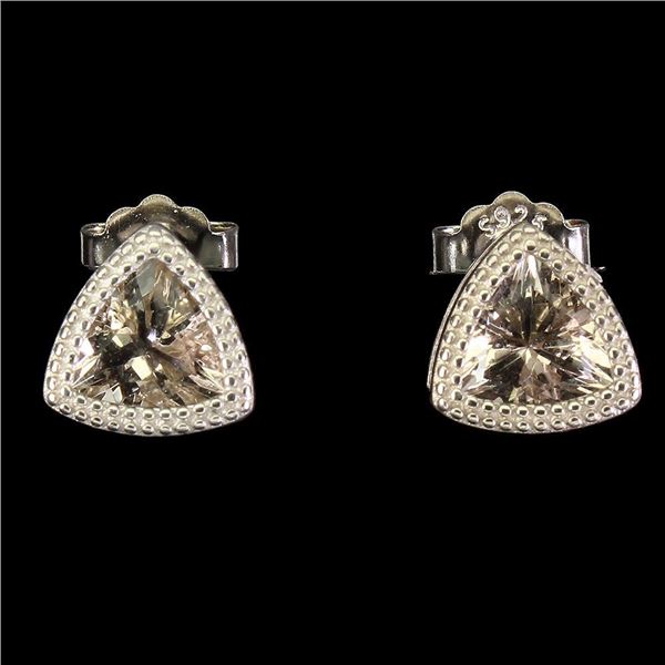 Unheated Trilliant Morganite 6mm 14k White Gold Plated 925 Sterling Silver Earrings