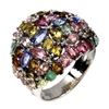 Image 2 : Unheated Marquise Tanzanite Emerald Tourmaline 14 k White Gold over 925 Sterling Silver Ring Size 8