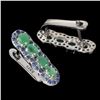 Image 3 : Unheated Oval Emerald 4x3mm Sapphire Diamond Cut 14 k White Gold over 925 Sterling Silver Earrings