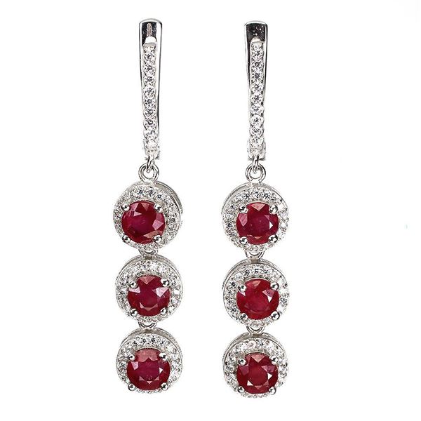 Heated Round Ruby 5mm Cz 14 k White Gold Plated 925 Sterling Silver Earrings