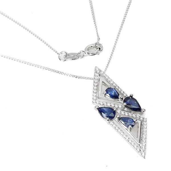 Heated Pear Blue Sapphire Kanchanaburi Cz 14k White Gold Plated 925 Sterling Silver Necklace