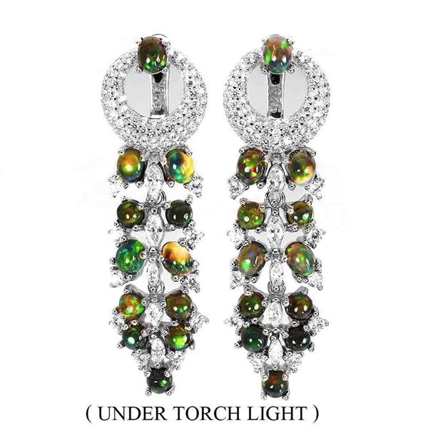 Clarity Enhanced Oval Black Opal 4x3mm Cz 14 k White Gold Plated 925 Sterling Silver Earrings