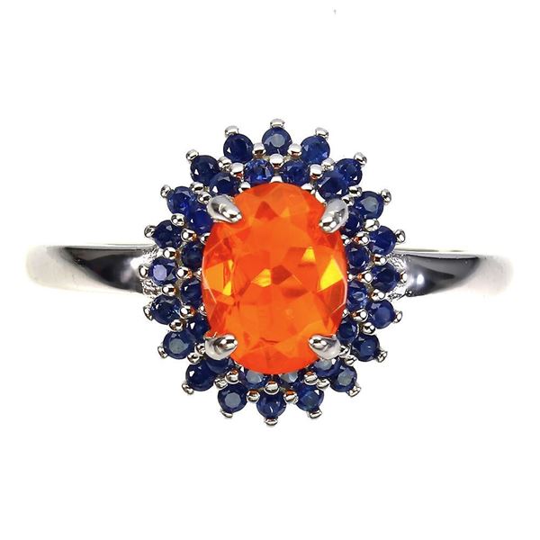 Clarity Enhanced Oval Orange Opal 8x6mm Sapphire Diamond Cut 14 K White Gold Plated 925 Sterling Sil