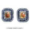Image 1 : Unheated Oval Fire Opal 8x6mm Sapphire Diamond Cut  14 k White Gold Plated 925 Sterling Silver Earri