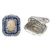 Image 3 : Unheated Oval Fire Opal 8x6mm Sapphire Diamond Cut  14 k White Gold Plated 925 Sterling Silver Earri