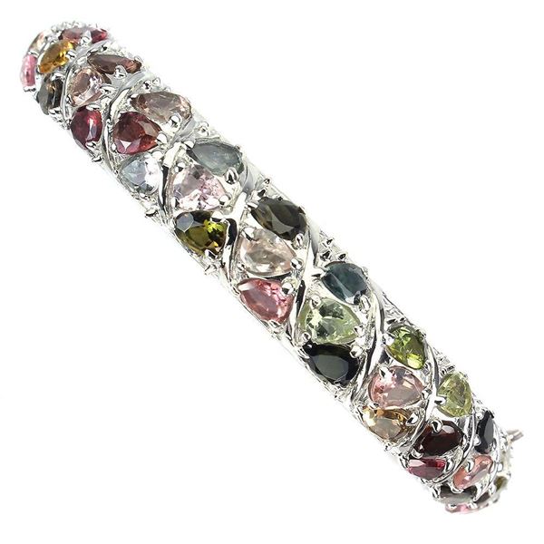 Unheated Pear Tourmaline 5x4mm 14K White Gold Plated 925 Sterling Silver Bangle
