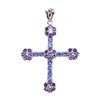 Image 1 : Unheated Round Tanzanite Amethyst Sapphire 14 k White Gold Plated 925 Sterling Silver Cross Pendant