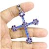 Image 2 : Unheated Round Tanzanite Amethyst Sapphire 14 k White Gold Plated 925 Sterling Silver Cross Pendant