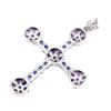 Image 3 : Unheated Round Tanzanite Amethyst Sapphire 14 k White Gold Plated 925 Sterling Silver Cross Pendant