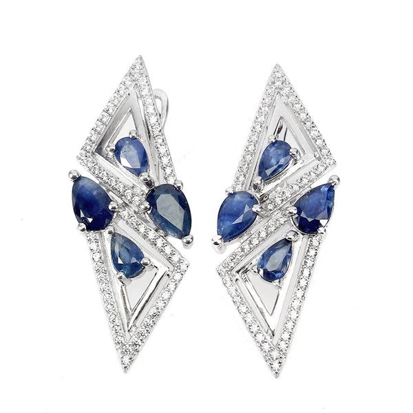 Heated Pear Blue Sapphire Kanchanaburi Cz 14 k White Gold Plated 925 Sterling Silver Earrings