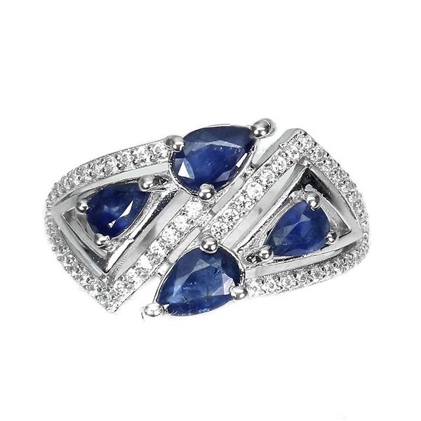 Heated Pear Blue Sapphire Kanchanaburi Cz 14 k White Gold Plated 925 Sterling Silver Ring 6