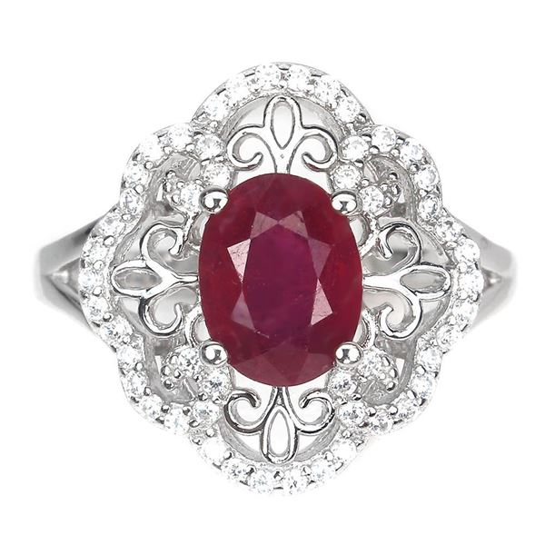 Heated Oval Red Ruby 8x6mm Cz 14 k White Gold Plated 925 Sterling Silver Ring Size 6