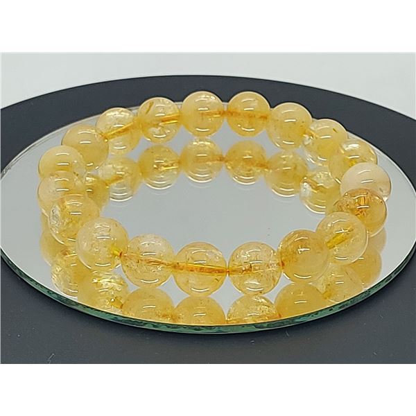 Natural Yellow Citrine Crystal Round Beads Stretchy Bracelet