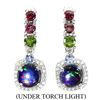 Image 1 : Round Black Opal 7mm Rhodolite Tanzanite Gems Cz 14 k White Gold plated 925 Sterling Silver Earrings