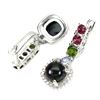 Image 3 : Round Black Opal 7mm Rhodolite Tanzanite Gems Cz 14 k White Gold plated 925 Sterling Silver Earrings