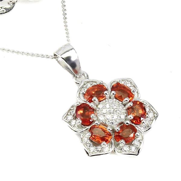 Heated Oval Orange Sapphire 4x3mm Cz 14 k White Gold Plated 925 Sterling Silver Necklace 18