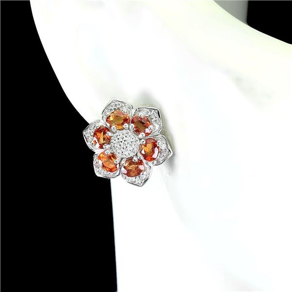 Heated Oval Orange Sapphire 4x3mm Cz 14 k White Gold Plated  925 Sterling Silver Earrings