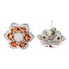 Image 3 : Heated Oval Orange Sapphire 4x3mm Cz 14 k White Gold Plated  925 Sterling Silver Earrings