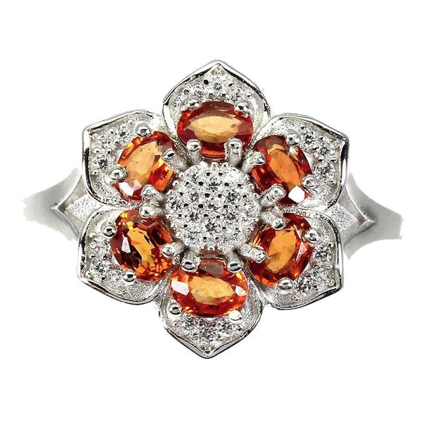 Heated Oval Orange Sapphire 4x3mm Cz 14 k White Gold Plated 925 Sterling Silver Ring Size 7