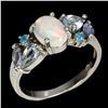 Image 2 : Unheated Oval Fire Opal 8x6mm Apatite Aquamarine 14 k White Gold over 925 Sterling Silver Ring 8