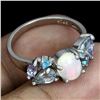 Image 3 : Unheated Oval Fire Opal 8x6mm Apatite Aquamarine 14 k White Gold over 925 Sterling Silver Ring 8