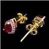 Image 3 : Heated Pear Ruby 6x4mm Cz 14K Gold Plated 925 Sterling Silver Earrings
