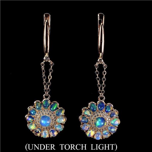 Unheated Round Fire Opal Rainbow 5mm Cz 14 k Rose Gold Plated 925 Sterling Silver Earrings