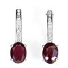 Image 1 : Heated Oval Red Ruby 8x6mm White Topaz 14 k White Gold Plated 925 Sterling Silver Earrings