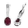 Image 3 : Heated Oval Red Ruby 8x6mm White Topaz 14 k White Gold Plated 925 Sterling Silver Earrings