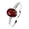 Image 2 : Heated Oval Red Ruby 8x6mm White Topaz 14 k White Gold Plated 925 Sterling Silver Ring Size 8