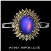 Image 1 : Unheated Oval Fire Opal 8x6mm Sapphire Diamond Cut 14 k White Gold Plated  925 Sterling Silver Ring