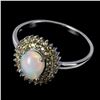 Image 3 : Unheated Oval Fire Opal 8x6mm Sapphire Diamond Cut 14 k White Gold Plated  925 Sterling Silver Ring