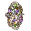 Image 1 : Unheated Marquise Tourmaline Chrome Diopside Gems 14 k  White Gold Plated 925 Sterling Silver Ring 8