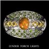 Image 1 : Unheated Oval Fire Opal 6x5mm Chrome Diopside Sapphire 14 k White Gold Plated925 Sterling Silver Rin