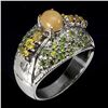 Image 2 : Unheated Oval Fire Opal 6x5mm Chrome Diopside Sapphire 14 k White Gold Plated925 Sterling Silver Rin