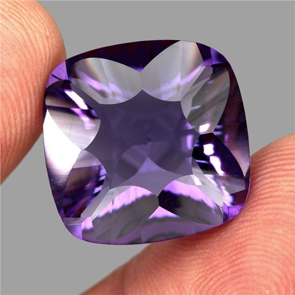 19.53ct 19mm Cushion Concave Cut Natural Top Rich Purple Amethyst Unheated