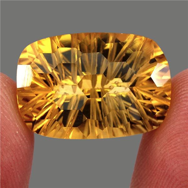 Clean 20.71ct 21x14mm Antique Concave Cut Natural Yellow Citrine Unheated Brazil