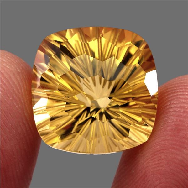Clean 18.99 Ct 16mm Cushion Concave Cut Natural Yellow Citrine Unheated Brazil