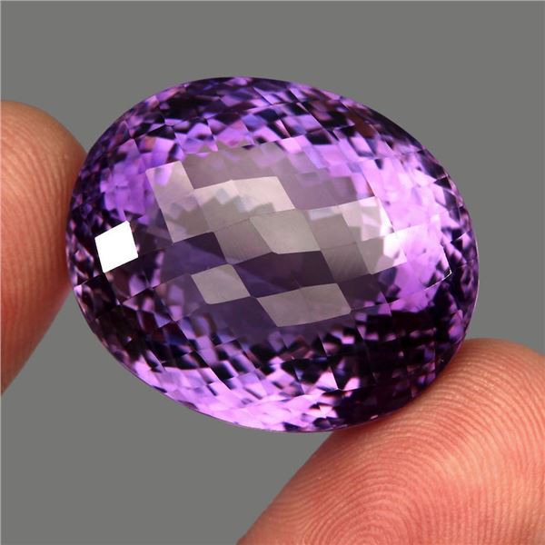 Museum Size Loupe Clean 88.89 ct. 29x24mm Oval Checker Board Cut Natural Purple Amethyst