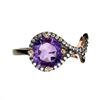 Image 1 : Unheated Round Purple Amethyst 8mm Cz 14 kRose Gold and Rhodium Plated 925 Sterling Silver Ring Size