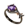 Image 2 : Unheated Round Purple Amethyst 8mm Cz 14 kRose Gold and Rhodium Plated 925 Sterling Silver Ring Size