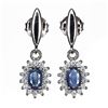Image 1 : Heated Oval Blue Sapphire Kanchanaburi 6x4mm Cz 14 k White Gold plated 925 Sterling Silver Earrings