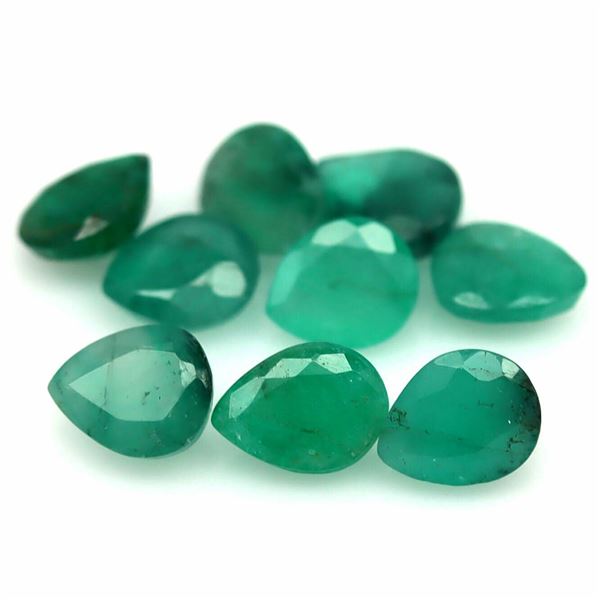 2.74 CT. NATURAL 9PCS GREEN EMERALD ZAMBIA PEAR CUT