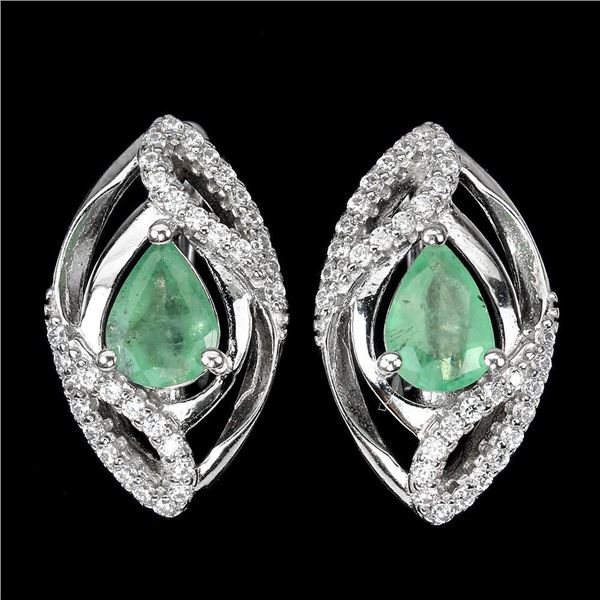 Unheated Pear Emerald 7x5mm Cz 14K White Gold Plate 925 Sterling Silver Earrings