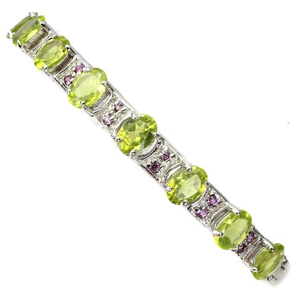 Unheated Oval Green Peridot 7x5mm Rhodolite Garnet 14k White Gold Plated 925 Sterling Silver Bangle