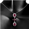 Image 2 : Oval Red Ruby 7x5mm White Topaz White Gold Plate 925 Sterling Silver Necklace 18 inches
